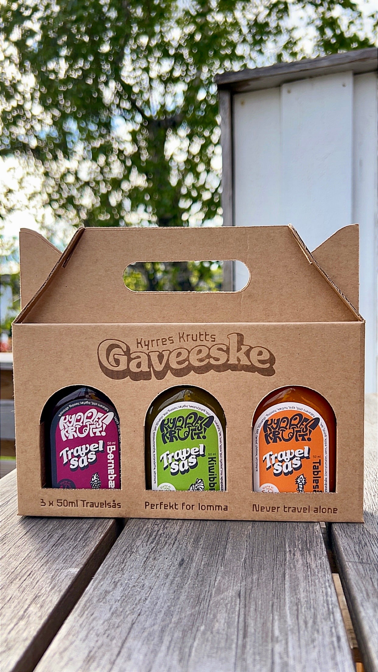 Perfekt gave, hot sauce i miljøvennlig gaveinnpakning.